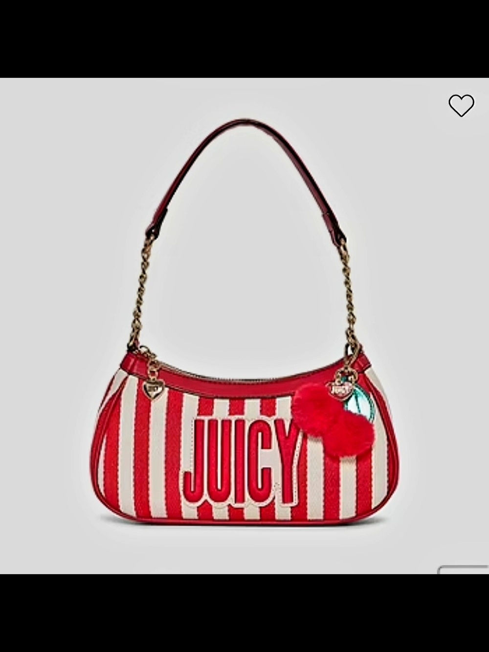 NWT Juicy Couture Red and White Striped Shoulder Bag with Pom Charm
